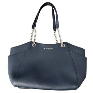 Michael Kors Tote Womens Medium Navy Jet Set Saffiano Leather Chain Shoulder Bag